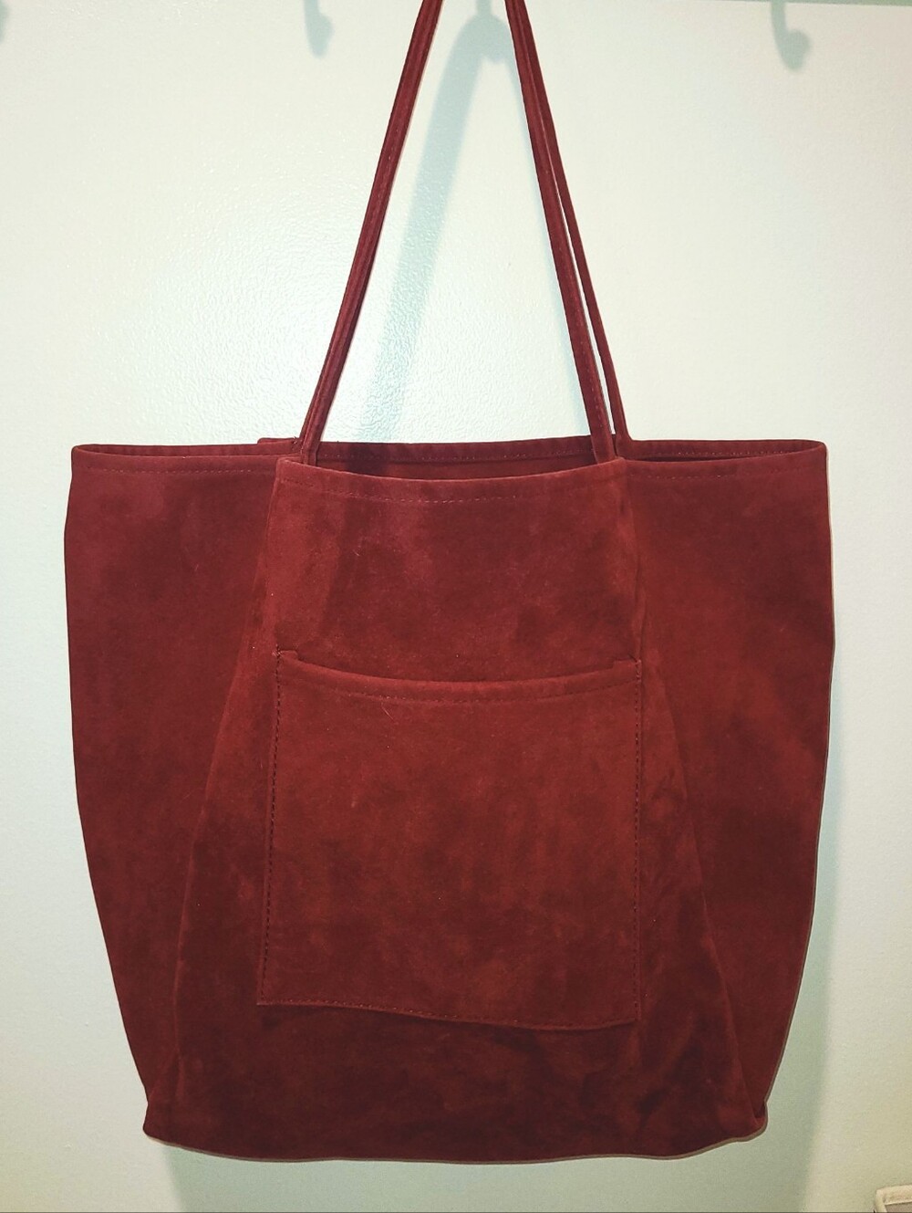 Burgundy Suede Leather Tote Bag Open Top XL